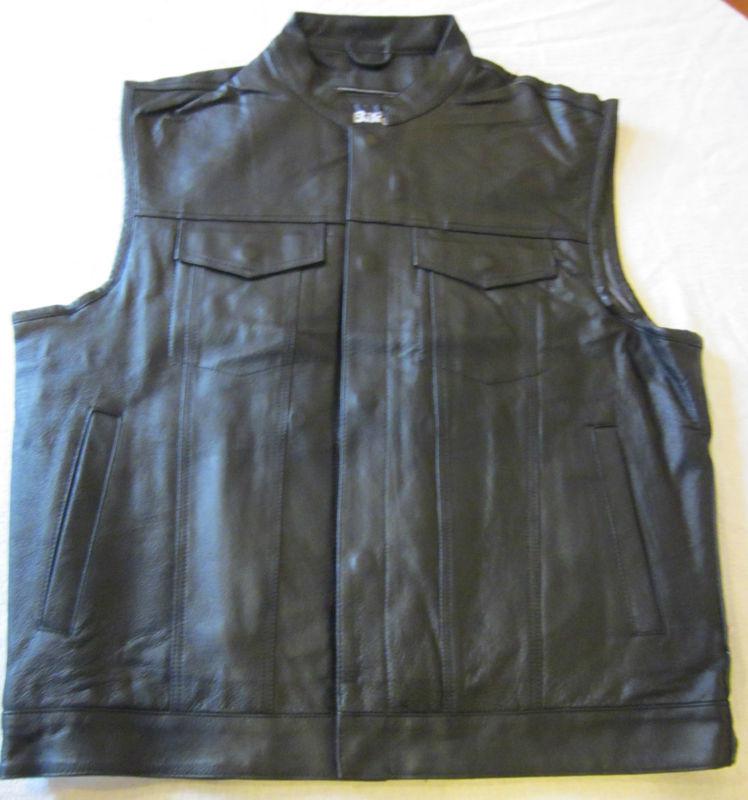 Black leather concealed gun 7 pocket motorcycle biker  vest size 2xl