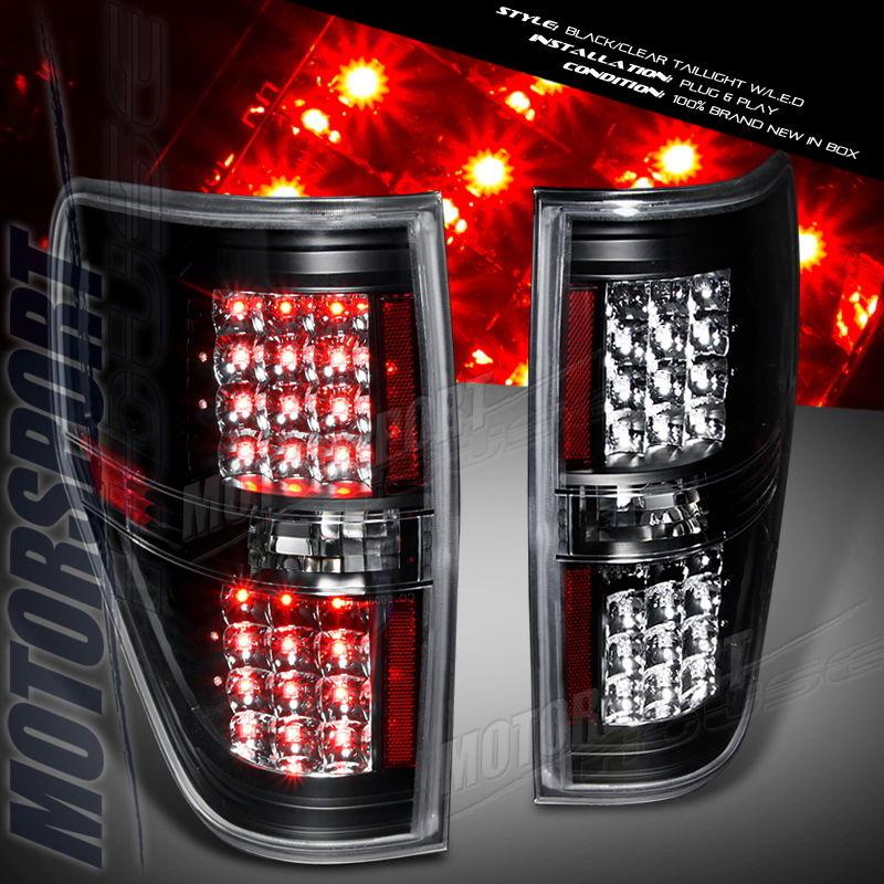 2009-2011 ford f150 pickup xlt xl euro black clear led rear taillights assembly 