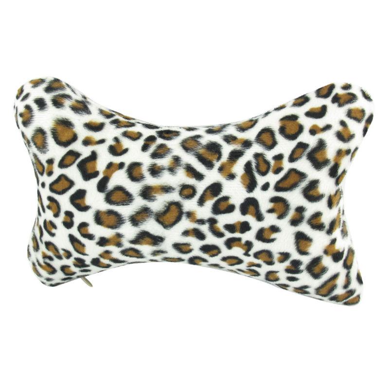 Black brown leopard pattern zippered ivory plush neck support pad pillow for car