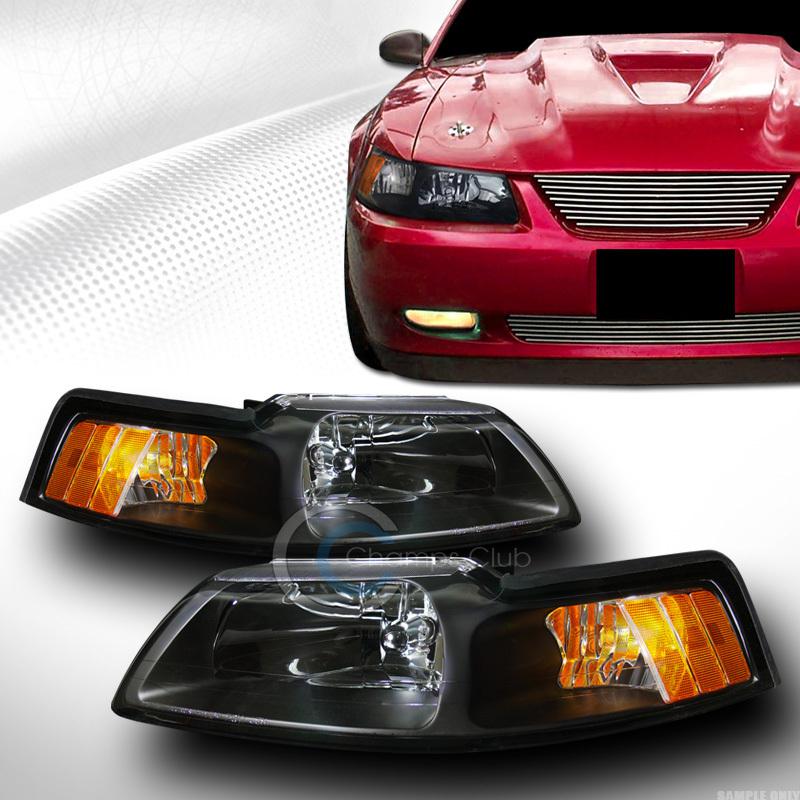 Crystal blk clear head lights lamp signal amber left+right ks 99-04 ford mustang