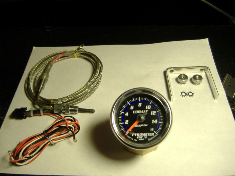 Autometer cobalt series 2-1/16" egt pyrometer gauge 6144 w/ probe nice led blue