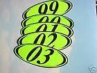 *car dealer 12- 4x11" 2 digit oval 97-99 year model window sticker  green/black