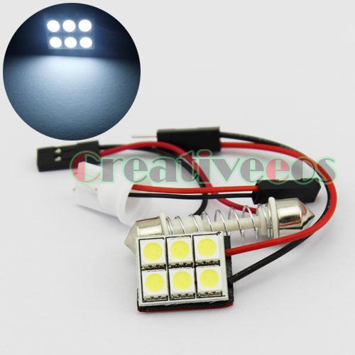 2x 6smd 5050 car t10 interior dome door led lights lamp