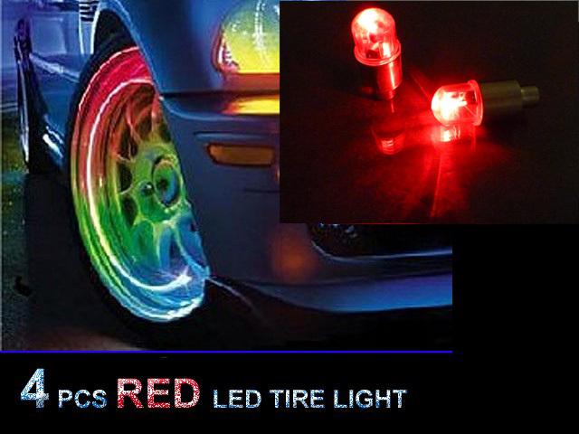 4pcs red led tyre tire valve caps neon light bike car motorcycle