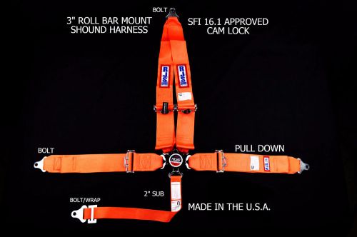 Rjs racing sfi 16.1 cam lock 5pt racing harness belt v roll bar orange 1029305