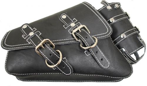 D leather black leather white stitch harley sportster 883 48 saddlebag + holder