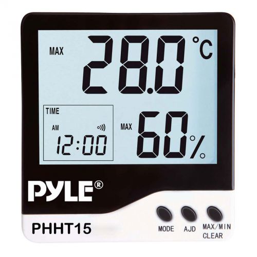 Pyle car audio phht15 new indoor digital hygro thermometer w/ clock display
