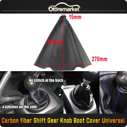 4 seams black carbon fiber blue stitch manual/auto shift knob gear boot cover