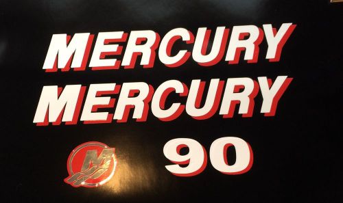 Mercury outboard decals marine vinyl set red &amp; white 90 hp with chrome m