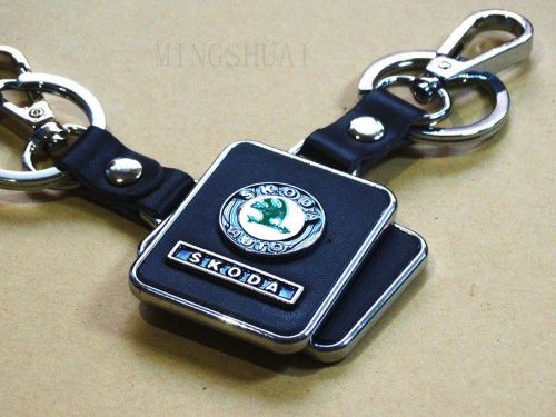 Car key chain leather metal 3d logo keyring key chain pendant for skoda