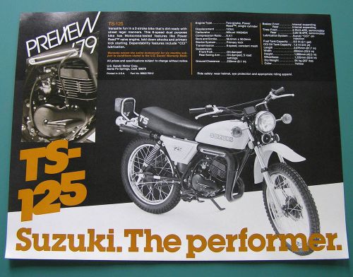 Suzuki motorcycle dealer sales preview brochure  ts100  ts125  1979 two sheets