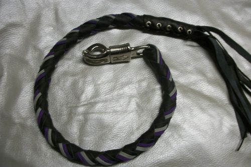 Biker whip getback motorcycle leather &amp; paracord purple and silver by stitch!!!!