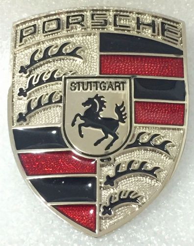 Porsche cayenne silver hood crest emblem badge red black letter 911 928 944 993