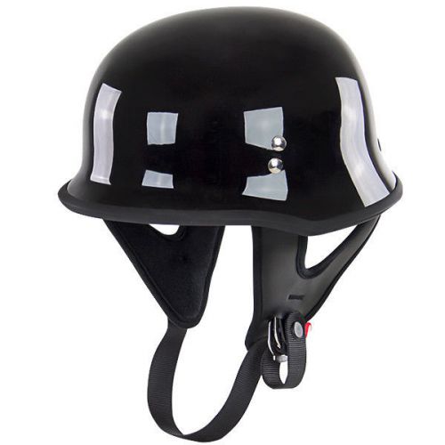 Outlaw t-75 gloss black retro german army style motorcycle half helmet skull cap