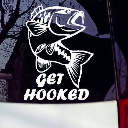 Get hooked fish decal white vinyl funny truck car window sticker laptop bumper