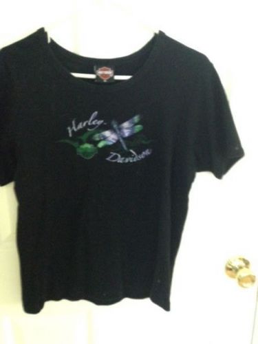 Harley davidson women&#039;s short sleeve black shirt with dragonfly size xl