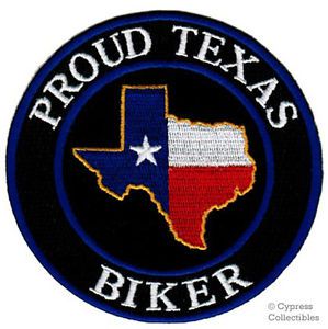 Proud texas biker iron-on patch - lone star texan flag embroidered state emblem