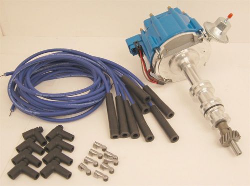 Ford 428 427 390 360 352 hei distributor blue cap &amp;  blue spark plug wire  kit