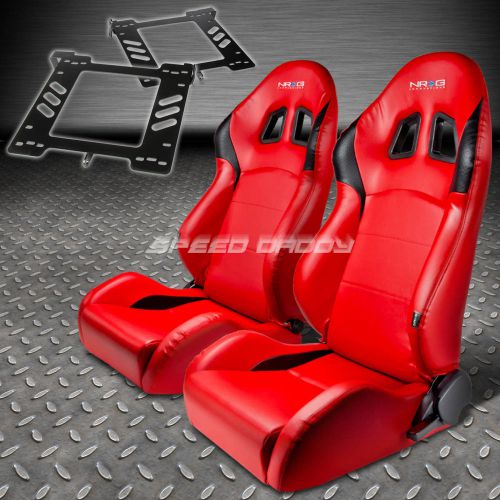 Pair nrg reclining red pvc racing bucket seat+bracket for 93-98 golf/gti mk3