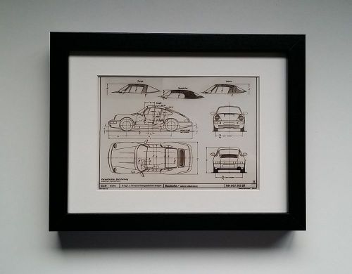 1992 porsche 911 964 carrera print of factory drawing sketch gift frame