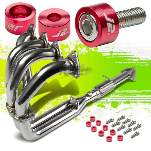 J2 for h22/bb1 stainless exhaust manifold 4-2-1 header+red washer cup bolt