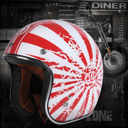 T50 t-50 route 66 gloss white japanese bobber s 3/4 open face motorcycle helmet