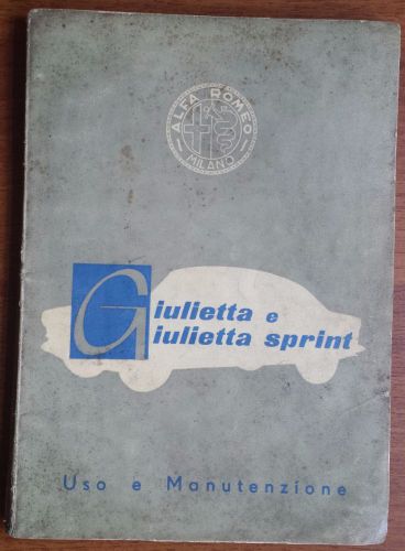 Alfa romeo giulietta sprint - rare original italian owner&#039;s manual