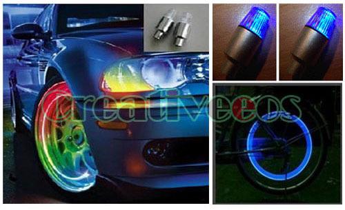 2pcs neon led bike car tyre tire valve caps lights blue