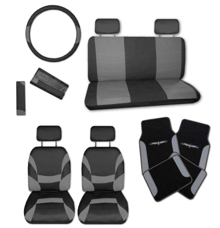 Xtreme faux leather grey black car seat covers set and grey tattoo floor mats #c