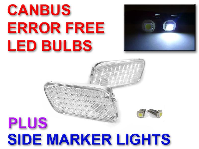1996-2002 mercedes w210 e430 clear bumper side marker lights + canbus led bulbs