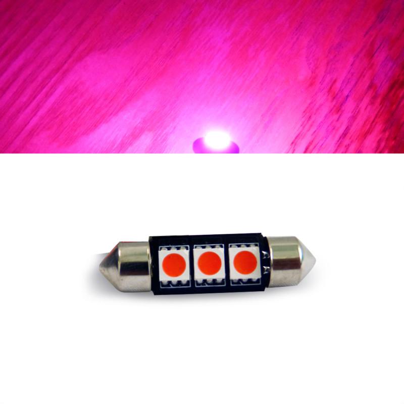 36mm 3-smd 5050 led festoon dome hid bulb 6418 6423 ( pink ) 1pc