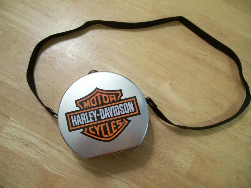 Harley davidson collectors tin container with strap or womens purse 