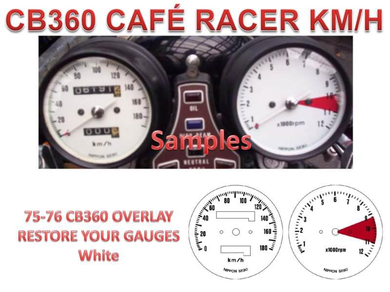 Honda cafe racer cb360 twin cb 360 k dial gauge clock overlay applique kmh wht