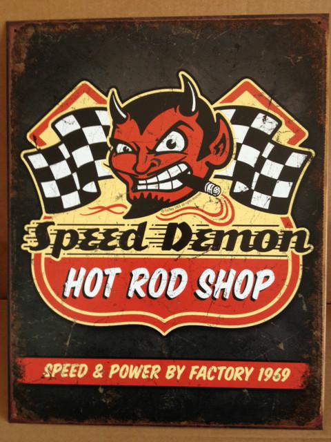 Speed demon hot rod shop tin metal sign man cave bar garage ford chevy dodge 