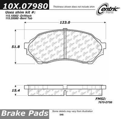 Centric 301.07980 brake pad or shoe, front-centric premium ceramic pads w/shims