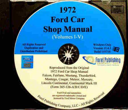 1972 ford repair shop & service manual cd falcon fairlane mustang thunderbird
