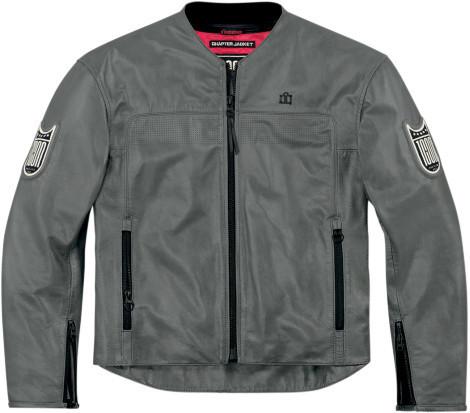 Icon 1000 chapter mens leather motorcycle jacket interceptor gray xl extra large