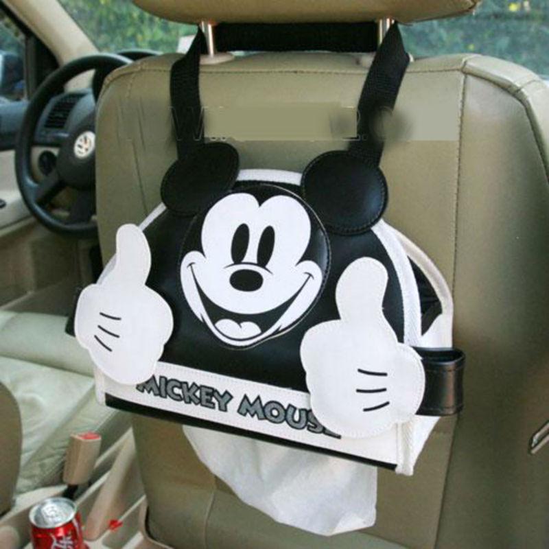 Car use storage bag with tissue box case mickey mouse black & white face design
