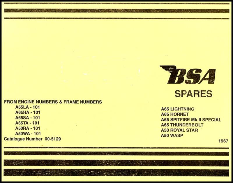 1967 bsa a50 a65 hornet thunderbolt lightning parts book pn# 00-5129