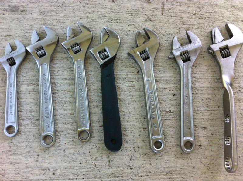 Set of 7 adjustable wrenches, cobalt finish, mixed lot!