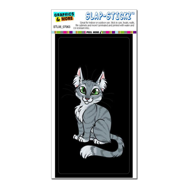 Tabby cat gray grey on black - pet - slap-stickz™ window locker bumper sticker