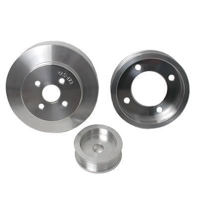 Bbk 1554 pulley set serpentine aluminum polished ford small block set of 3