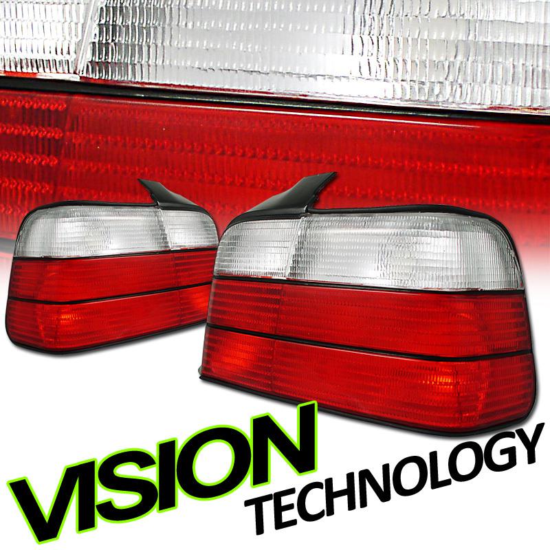 Red/clear brake/stop lights tail lamps 92-98 bmw e36 318/325/328/m3 4d/4dr sedan