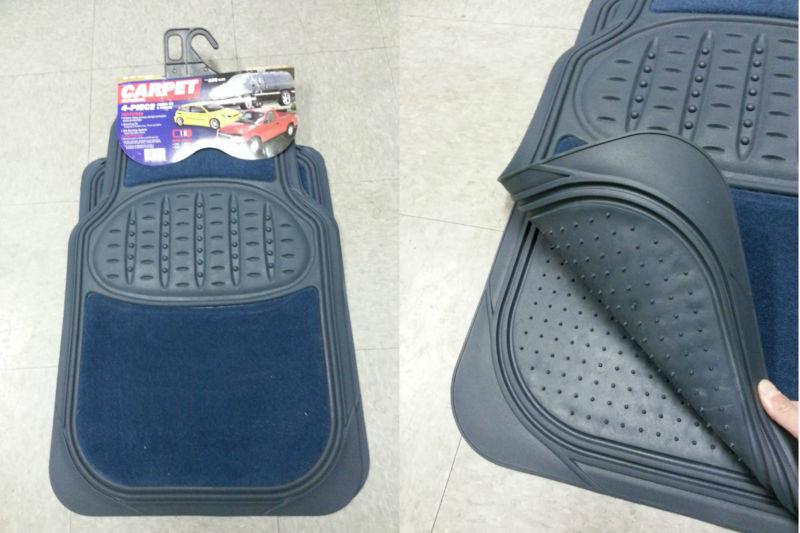 4 weatherproof carpet & rubber blue car floor mats auto w/ heel pad universal