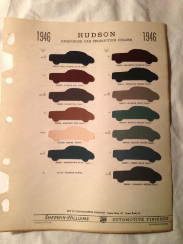 1946 hudson passenger car sherwin -williams paint color chip chart guide