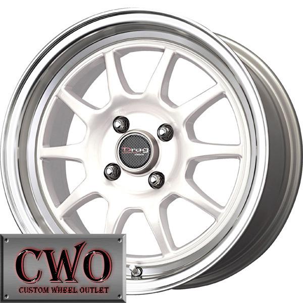 16 white drag dr-16 wheels rims 4x100 4 lug civic mini miata cobalt xb integra