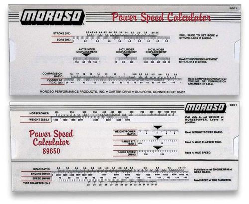 Moroso 89650 power &amp; speed handy calculator pocket dyno slide tool hp e.t. speed