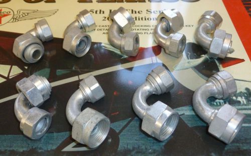 Lot of 9 aircraft ignition elbows cadmium plated steel 7/8 - 3/4&#034; nuts