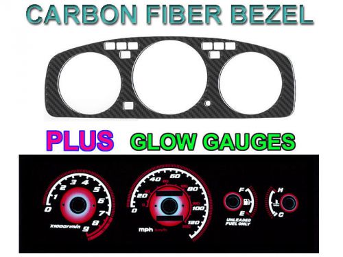 92-95 honda civic manual tach carbon fiber bezel + red glow gauge face overlay