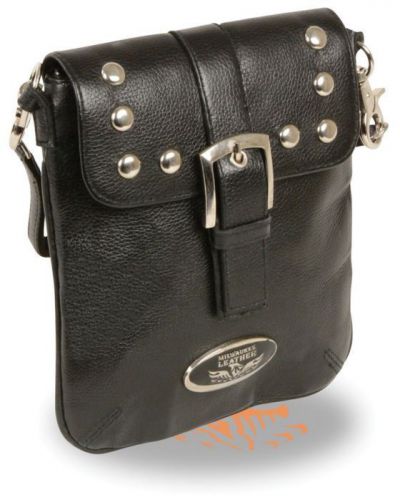Milwaukee leather small leather studded shoulder bag  black